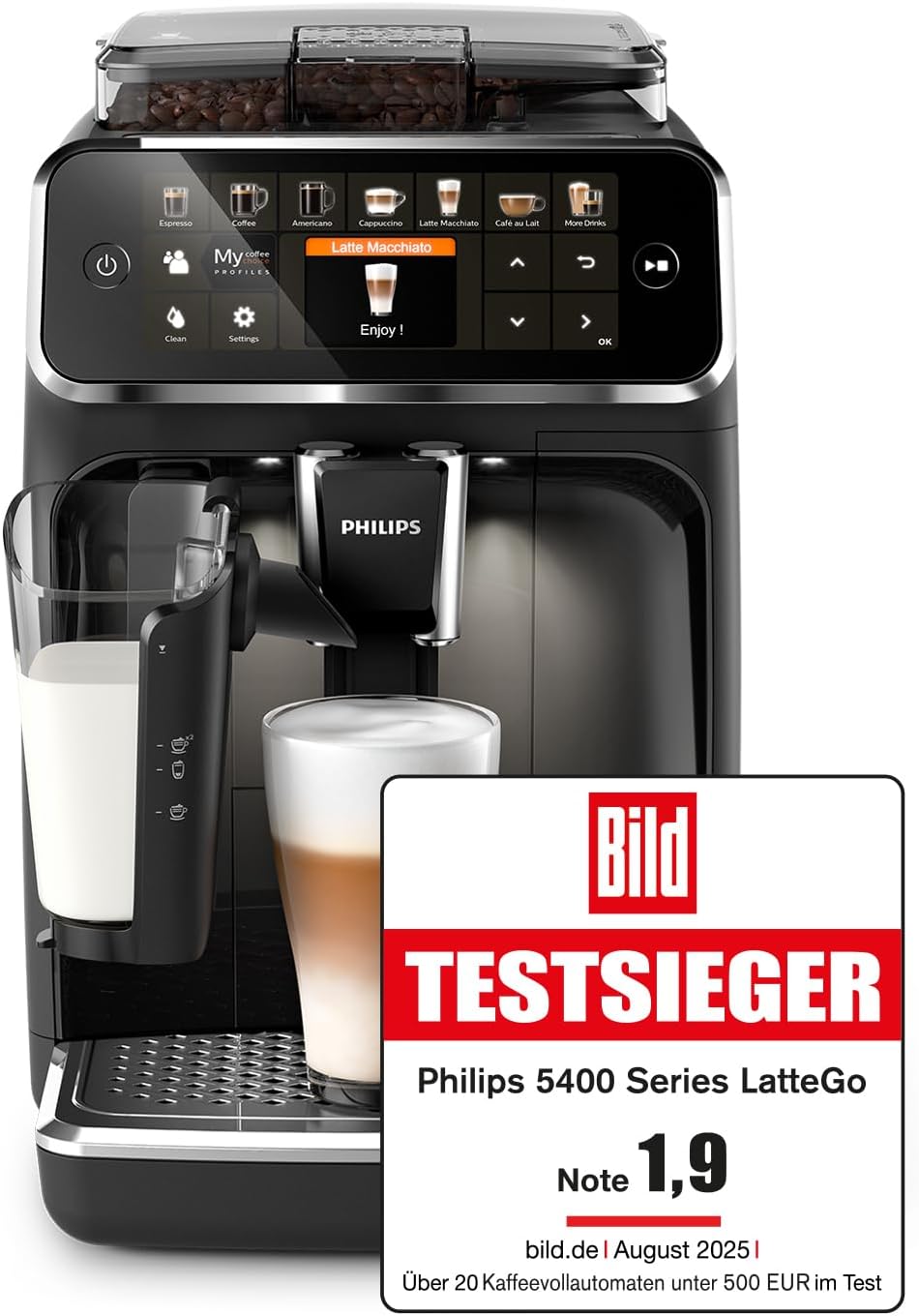 Serie 5400 EP5441/50–Genießen Sie 12 Getränke,schnell reinigendes LatteGo,intuitives TFT-Display, anpassbare Kaffeeeinstellungen